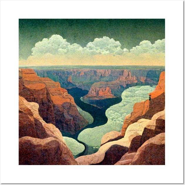 Cartoon image of the Grand Canyon with pastel colors. Wall Art by Liana Campbell